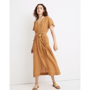 Madewell Linen-Blend Dolman-Sleeve Tie-Waist Midi Dress Size 10